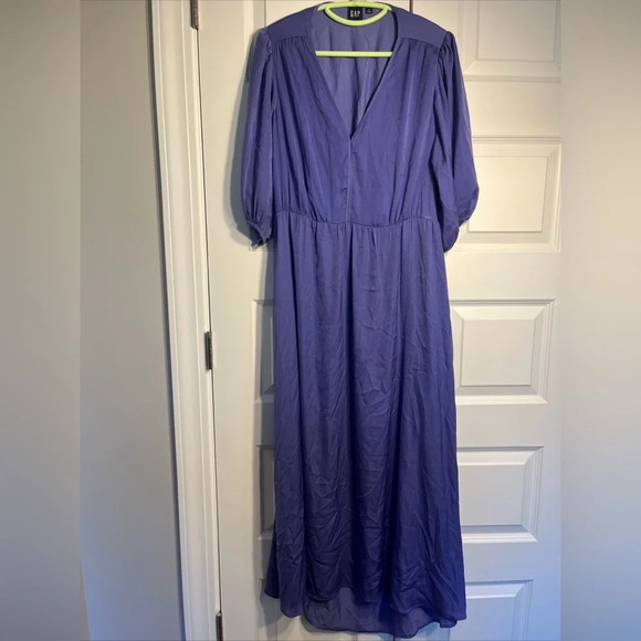 Gap Blue Iris Elbow Sleeve Cutout Blouson Maxi Dress SIZE L - Picture 1 of 11
